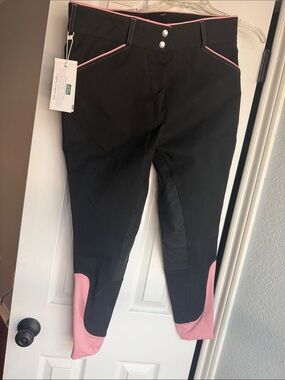 Women's Black Riding Leggings with Pink Trim